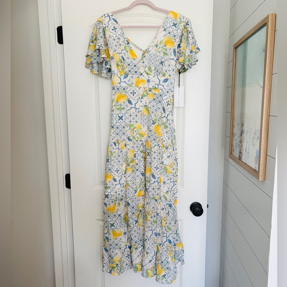 Floral V-Neck Dress with Yellow Accents